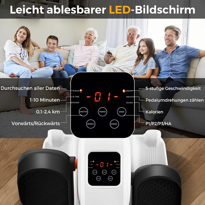 Міні еліптичний тренажер COSTWAY під стіл, електричний крос-тренажер з LED-дисплеєм та пультом дистанційного керування, кардіо-тренажер степер для дому, портативний педальний тренажер для дорослих та літніх людей (білий)