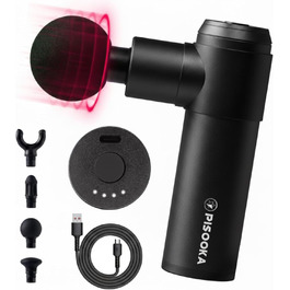 Масажер PISOOKA X2 Mini - безшумний масажний пістолет з 4 насадками для спини, плечей та ніг. 4200 RPM, 0,5 кг, USB-C, чорний