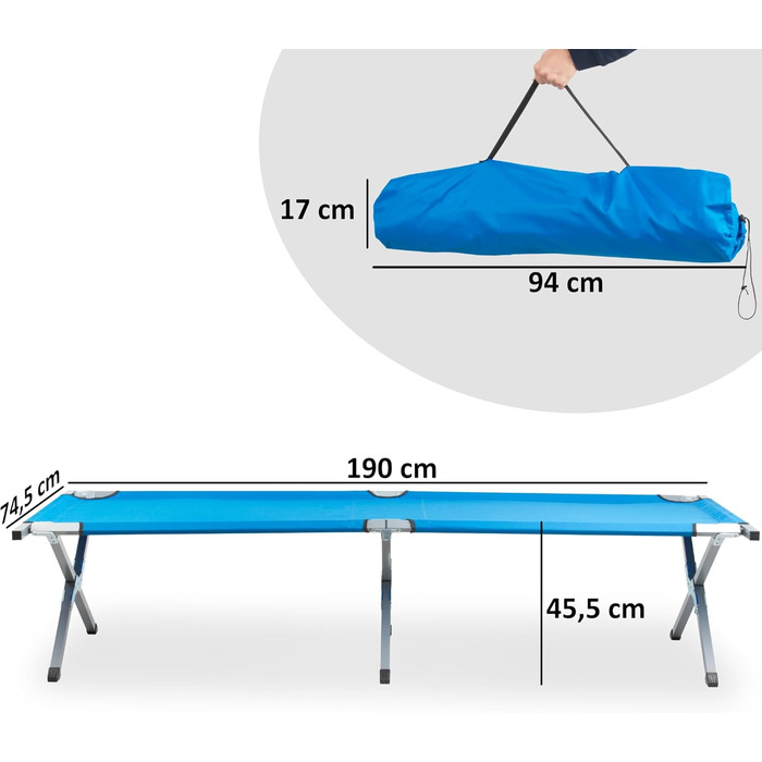 Ліжко похідне CampFeuer (до 180 кг) 190x74.5x45.5 см, блакитне - для кемпінгу, риболовлі, пляжу, саду