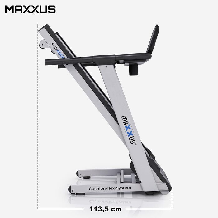 Бігова доріжка MAXXUS RunMaxx 5.0, електрична, 5 к.с., до 18 км/год, 36 програм, 16 рівнів нахилу, LCD-дисплей, зона бігу 140x49 см, пульсометр, тримач для планшета, складана, для дому