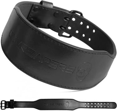 Пояс для важкої атлетики Gymreapers – професійний шкіряний пояс 7 мм з регульованою пряжкою, стабілізуюча підтримка нижньої частини спини, ширина 4 дюйми, чорний