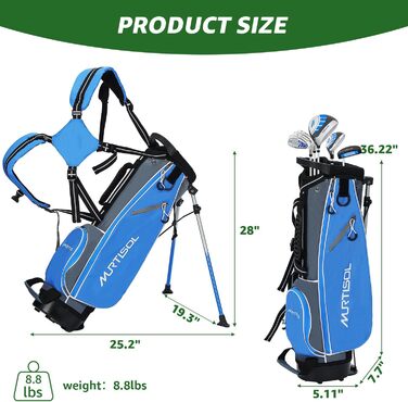Повний набір гольф-клубу з 6 шт., включає сумку-стійку, драйвер #1, гібрид #5, залізи #6/7, #9/P та паттер, для правшів (блакитний)