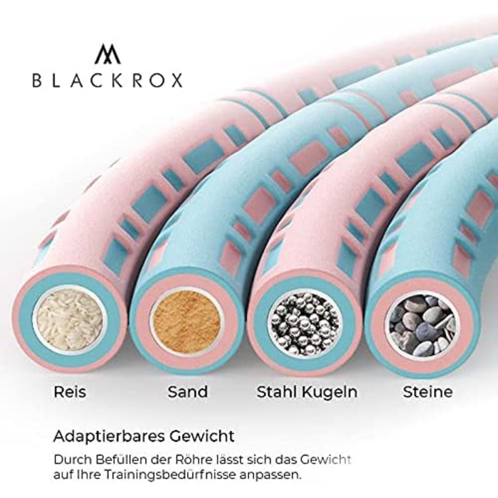 BLACKROX Хулахуп HOOPAROX для фітнесу, сталевий, регульована вага 1,2-4 кг, масажний, для схуднення, дорослий, синій і рожевий