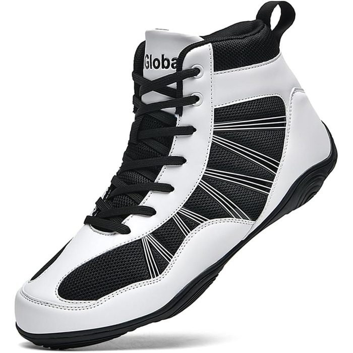 Боксерські черевики чоловічі хай-топ, професійні, для тренувань, антиковзкі, дихаючі, унісекс (43 EU, чорний/білий)