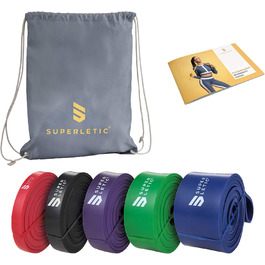 Силові стрічки SUPERLETIC Powerbands для фітнесу, резинові еспандери різної жорсткості, для підтягувань, тренувань з власною вагою, 5 рівнів опору, з тренувальним гідом