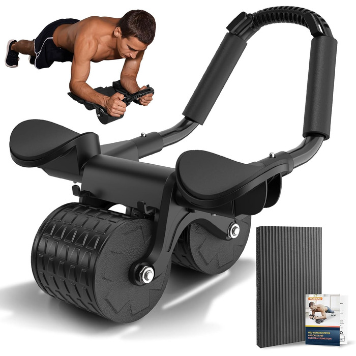 Ролер для пресу COFOF - тренажер для пресу з автоматичним відскоком, килимок для колін та підтримка ліктів, стабільні подвійні колеса