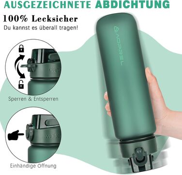 Спортивна пляшка для води AOPREL 1Л з фільтром, Tritan BPA-free, герметична пляшка для фітнесу, походів та офісу, зелена