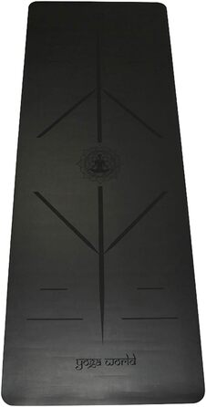 Йога-мат Yoga World Alignment, нековзкий, екологічний, TPE, 183x66 см, чорний – товстий килимок для йоги, пілатесу та домашніх тренувань, біорозкладний