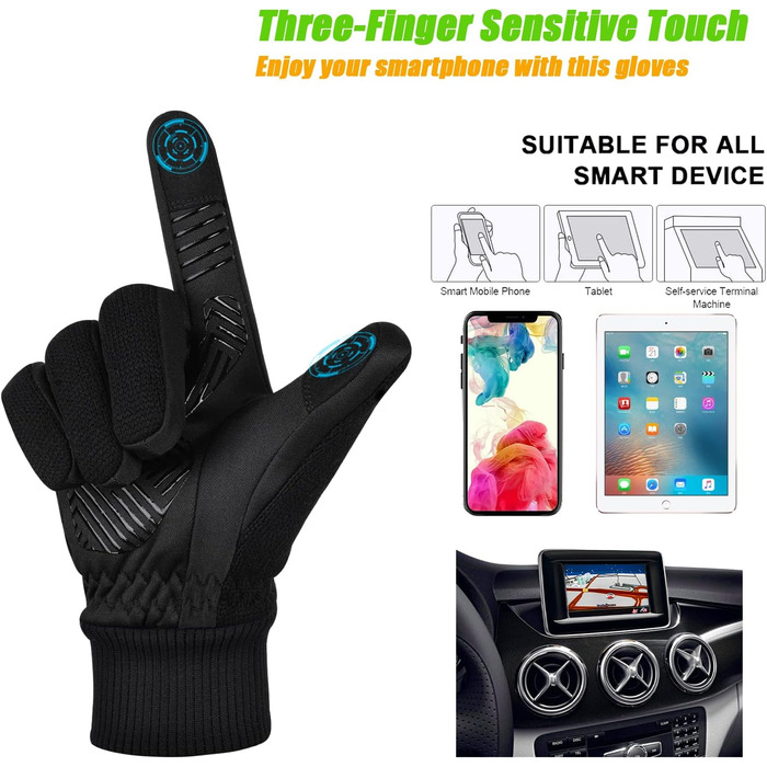 Зимові рукавички MOREOK для чоловіків та жінок -30°C, 3M Thinsulate, неслизькі, для велосипеда, спорту, катання на лижах, прогулянок, чорні, XXL