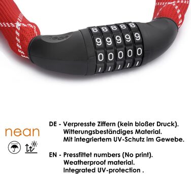 Надійне велозамок Nean з кодом, 6 мм, 900 мм, червоний