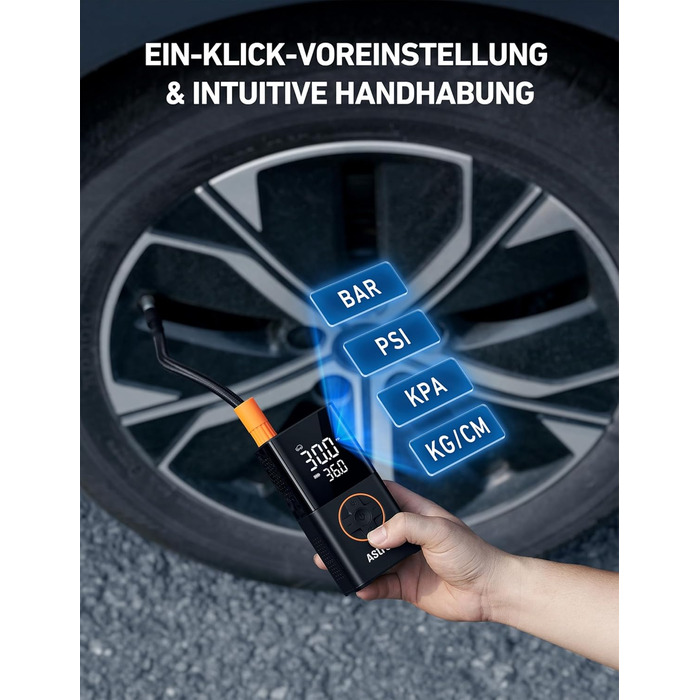 AstroAI Бездротова електрична повітряна помпа, портативна акумуляторна помпа для велосипеда з LED-ліхтариком, для велосипеда, електробіка, авто, мотоцикла, м'ячів (чорний)