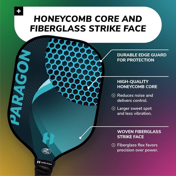 Набір ракет для піклболу Helium, 2 шт., сертифікований USAPA, поверхня з графіту та скловолокна, легкий вуглецевий сердечник Paragon (синій/жовтий)