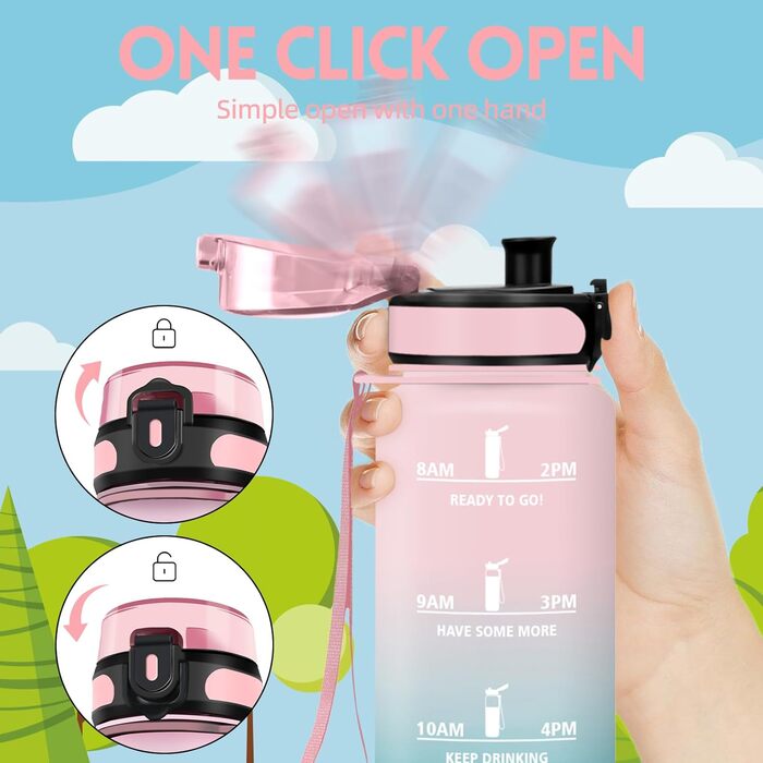 Фляга для води HoneyHolly 1 л з фільтром, з позначками часу, противитікаюча, для спорту, велосипеда, йоги, фітнесу, активного відпочинку (чорно-червона)