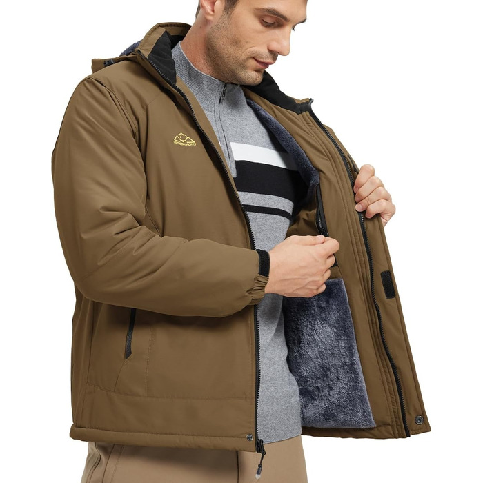 Чоловіча зимова куртка YSENTO, водонепроникна, з флісовою підкладкою, для активного відпочинку, софтшел, дихаюча, для катання на лижах та сноуборді з капюшоном (L, Кофе)