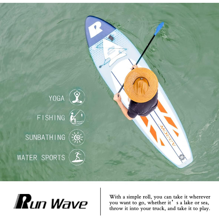 Надувна SUP-дошка Runwave з антиковзким покриттям, комплект аксесуарів, широка стійка, плавники для контролю, для підлітків і дорослих початківців