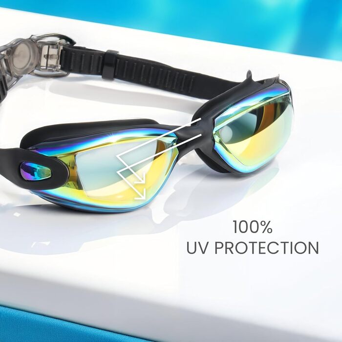 Окуляри для плавання з UV-захистом та антизапарюючим покриттям для дорослих, з чохлом. Не протікають, регульовані силіконові ремінці. Окуляри для плавання для жінок, чоловіків, підлітків