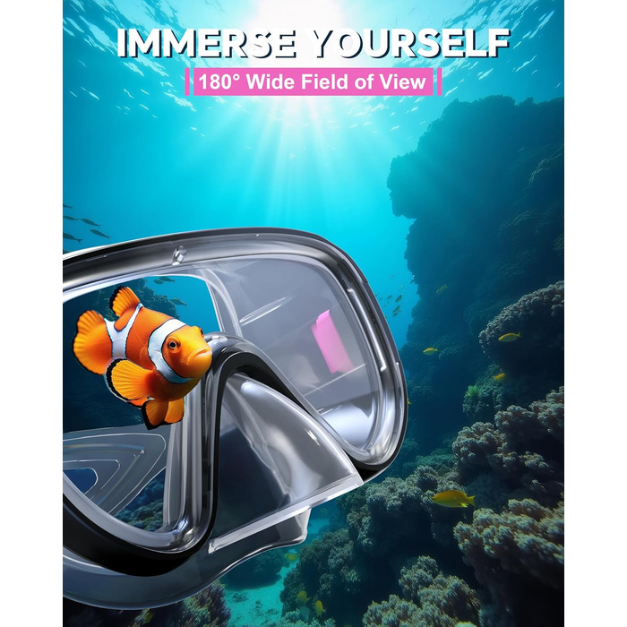 Набір для снорклінгу G2RISE для дорослих: маска та трубка, чорно-рожевий