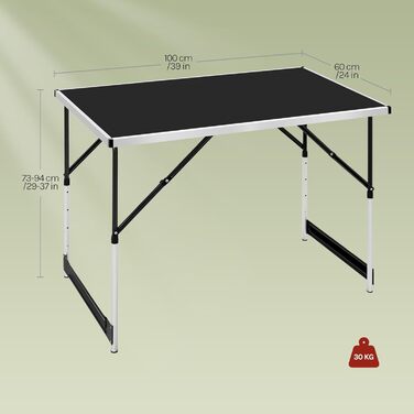 Стіл туристичний складний WOLTU® для кемпінгу, саду, балкону, роботи, регульована висота, алюміній, сталь, МДФ (чорний)