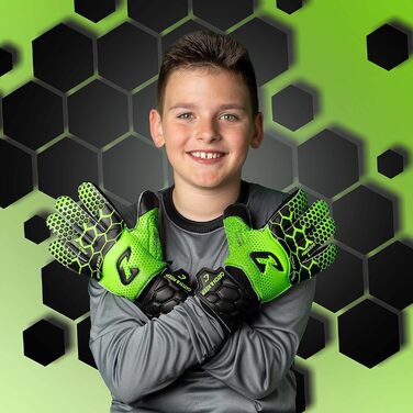 Воротарські рукавиці дитячі CATCH & KEEP Kralle Junior Pro 3.0 Dragon Grip (Розмір 3-7) - Зелені, з підтримкою великого пальця
