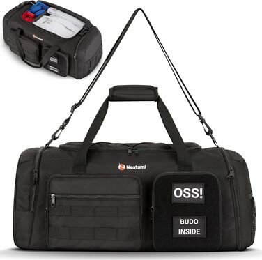 Спортивна сумка для бойових мистецтв 50L чорна для дзюдо, джиу-джитсу, карате з окремими відділеннями та відділенням для взуття