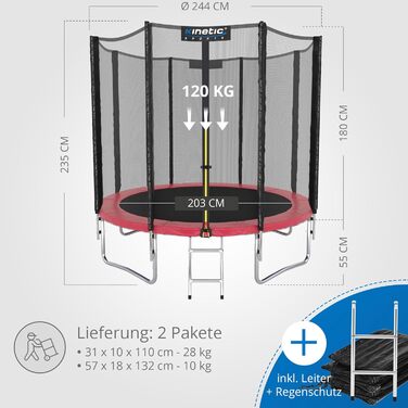 Трамплін KINETIC SPORTS Salto Plus Outdoor для дітей, Ø 183/244/305/366/400/430/490 см - Комплект, США, до 160 кг