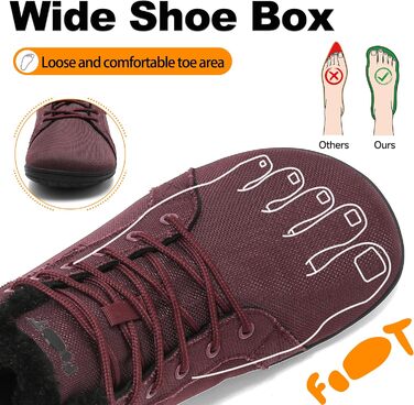 Водонепроникні черевики-сліпони для ходьби Barfußschuhe: жіночі та чоловічі, широкі, теплий підкладка, Zero Drop, антиковзаючі, 38 EU, бордовий