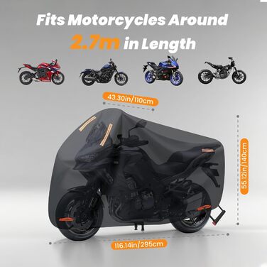 Захисний чохол для мотоцикла Motorrad 4XL, 295x110x140 см, водонепроникний, UV-стійкий, для зберігання на вулиці