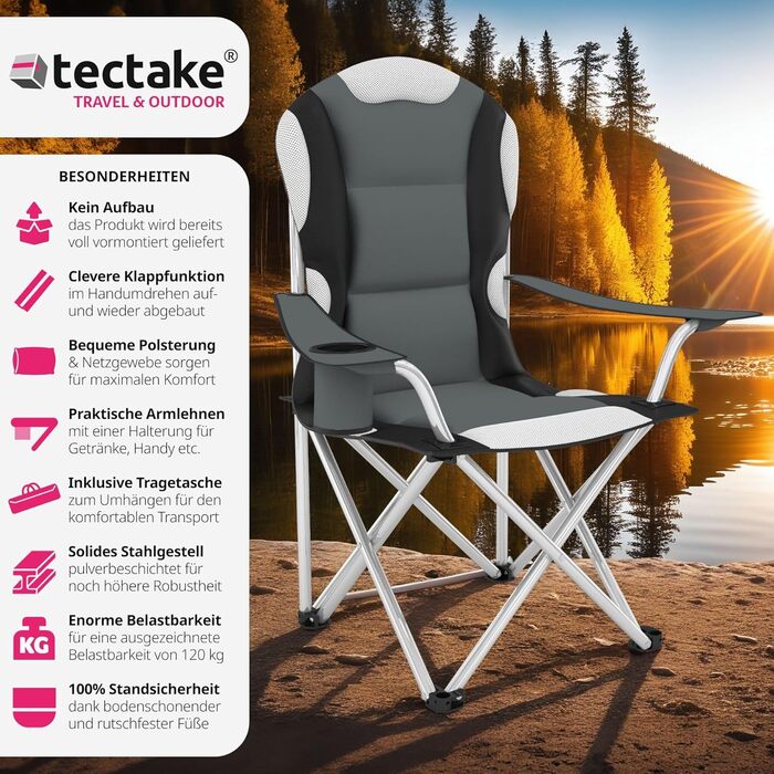 Набір складних стільців для кемпінгу Tectake® (4 шт.) з підстаканниками, для саду, пляжу, тераси, сірий