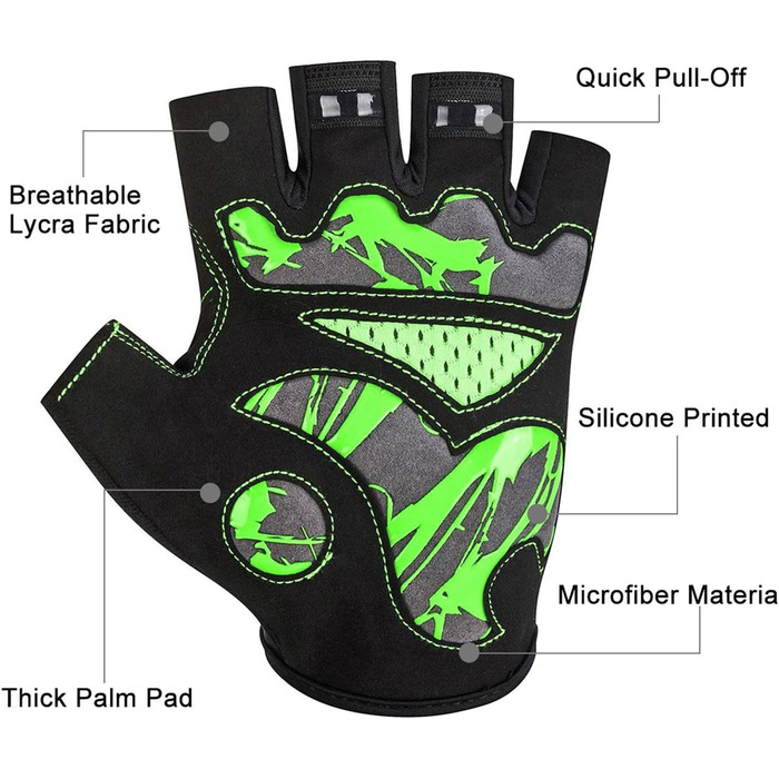 Велосипедні рукавички для чоловіків та жінок, напівпальцеві, дихаючі, антиковзні - зелені, розмір L