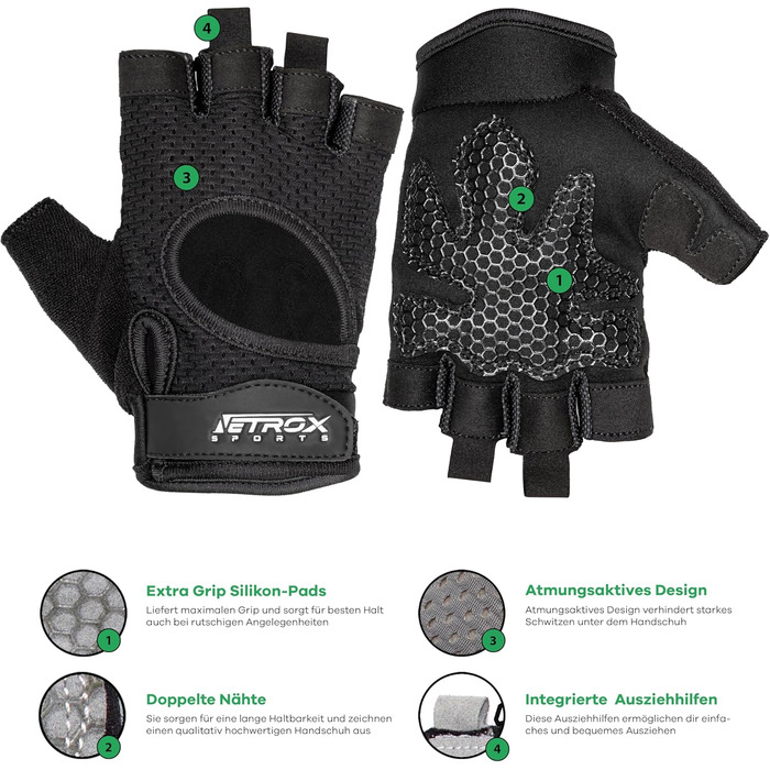 Спортивні рукавички NetroxSports з додатковим зчепленням - для тренувань, велосипеда, фітнесу, залу - чорні, XL (чоловічі та жіночі)