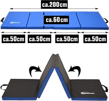 Складаний гімнастичний мат EYEPOWER 200x60 см, товщина 5 см – м'який мат для акробатики, йоги, дитячих занять, домашнього та вуличного використання