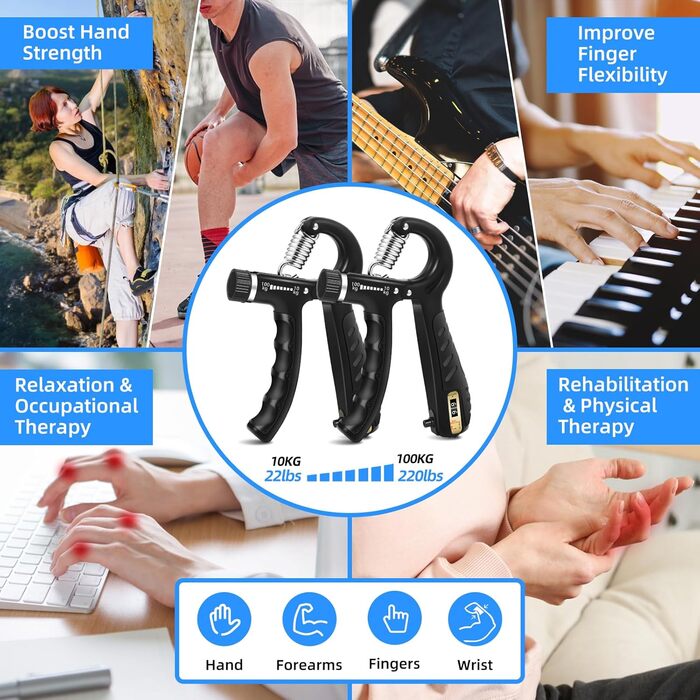 Набір для тренування кисті рук 2 шт. з регулюванням ваги 10-100 кг - для розвитку сили, реабілітації та м'язів рук