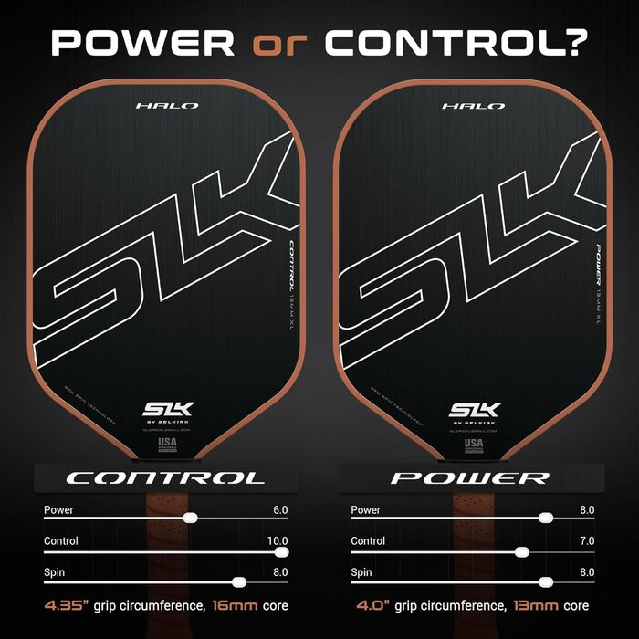 Падл для піклболу Selkirk SLK Halo Control & Power з карбоновим покриттям, полімерним ядром Rev-Core Power, для максимального обертання та контролю