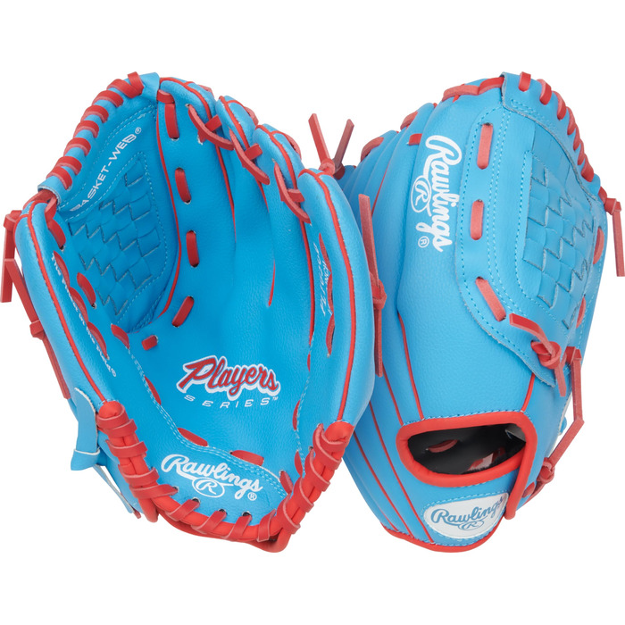 Рукавиця бейсбольна Rawlings Spieler Serie T-Ball / Юніорська (22.9-29.2 см), права рука, Columbia Blue/Scarlet, 10.5