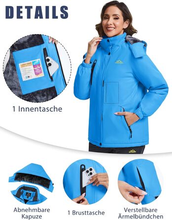 TACVASEN жіноча зимова куртка, водонепроникна, для активного відпочинку та катання на сноуборді, з флісовою підкладкою та знімним капюшоном, колір: блакитний, розмір XL
