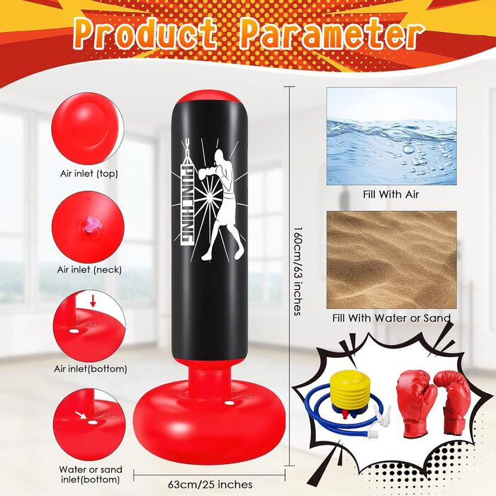 Груша боксерська дитяча Ninonly 160 см з рукавичками та насосом - стійка для боксу в приміщенні та на вулиці для хлопчиків та дівчаток