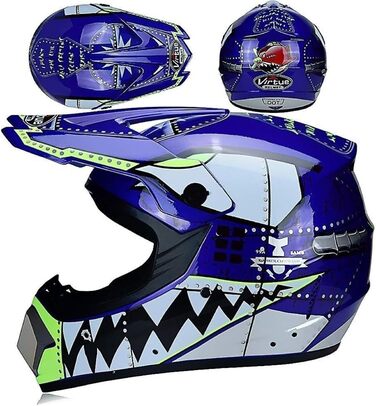 Шолом Мотокрос Унісекс, Повний Обличчя, Оф-Роуд, Мотоцикл, MTB, ATV, Quad, Blue, L(56~57cm)