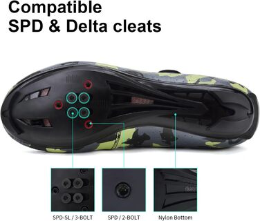 Чоловічі велотуфлі MTB для гірського велосипеда та шосе, кросівки, дихаючі, для занять у приміщенні та на відкритому повітрі, сумісні з SPD/SPD-SL (45 EU, камуфляжний зелений)