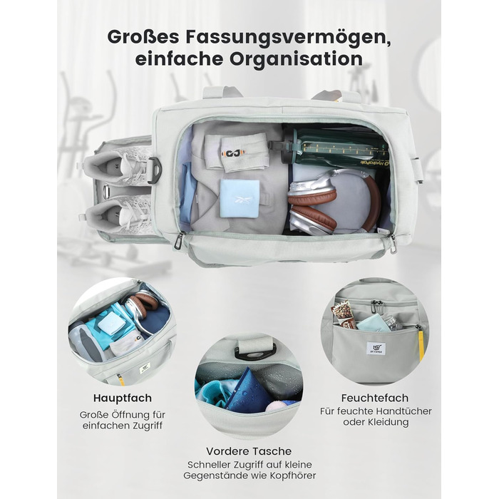 Спортивна сумка SKYSPER 40л з рюкзак-функцією, для спортзалу, подорожей, басейну, сіра