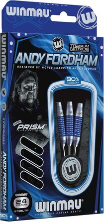 Професійні дротики WINMAU Andy Fordham, 24 г, вольфрамові, сталевий наконечник, набір з оперенням та держателями, спеціальна серія