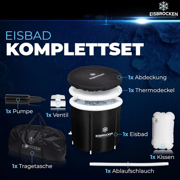 Мобільна крижана ванна Eisbrocken 80 см, чорна, ізоляція 7 шарів, з кришкою для спорту та відновлення, для льодових ванн після тренування, покращує кровообіг та розслаблення м'язів