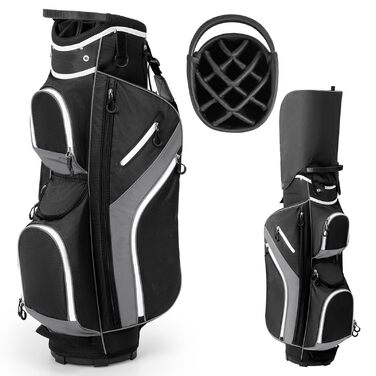 Сумка для гольфу LIFEZEAL Stand Bag сірого кольору з 14 відділеннями, підставка, ремінь, тримач для напоїв, 9 кишень, кишеня-холодильник, тримач для парасольки