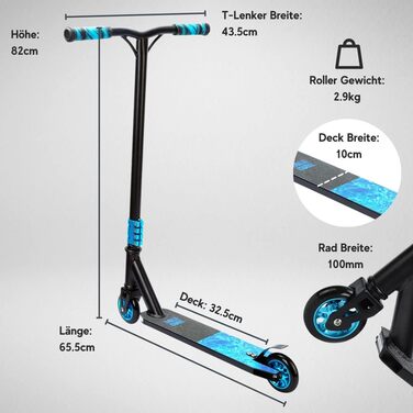 Трюковий самокат BOLDCUBE Deluxe Stunt Roller Black Fire з підшипниками ABEC 9 для дітей, підлітків та дорослих (6+ років)