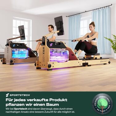Sportstech WRX1000 OAK Преміум Гребний тренажер Water Rower для дому: з LED-дисплеєм, складною конструкцією, додатком для тренувань та тримачем для планшета. Масивне дерево.