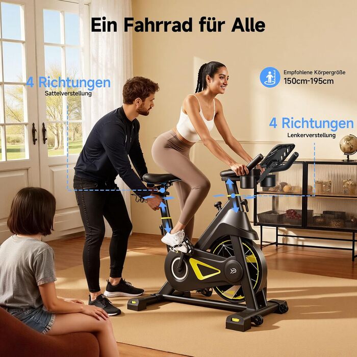 YPOO Велотренажер для дому, тихий велотренажер з регульованим магнітним опором, велотренажер для кардіотренувань з комфортним сидінням, тримачем для планшета, LED-монітором, до 160 кг, чорний