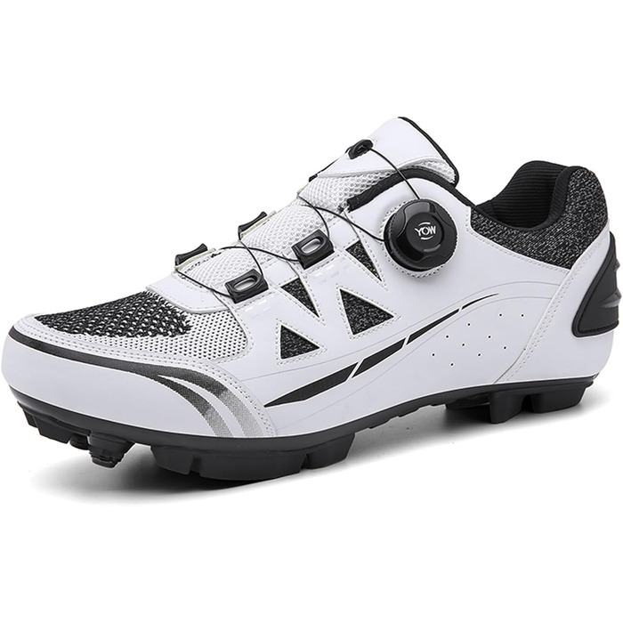 Велотуфлі MTB для чоловіків та жінок, сумісні з SPD, з клітами, дихаючі, зносостійкі, білі (43 EU)
