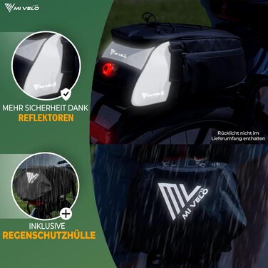 MIVELO 3-в-1 велосипедна сумка на багажник 9 л, водонепроникна, з відбивачами, чорна – сумка на багажник, через плече та ручна