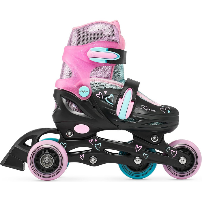 Дитячі ролики RAVEN 4-в-1 (34-37) - ролики-коньки, регульовані, чорний/м'ятний/рожевий