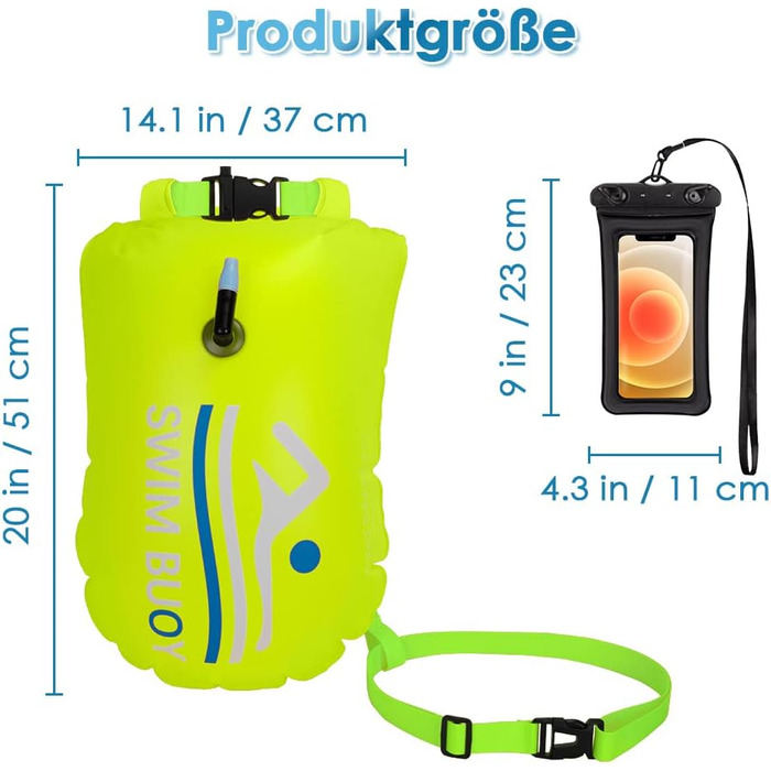 Герметична сумка-буй для плавання Eyein 20L, водонепроникний Dry Bag з ременем для триатлону, каякінгу та снорклінгу, жовтий