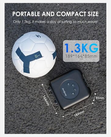 Електрична SUP-насос dwndpump HOBO PRO: акумулятор 4000 mAh, 20 PSI, для SUP, каяків, матраців, 12V автоживлення, сірий
